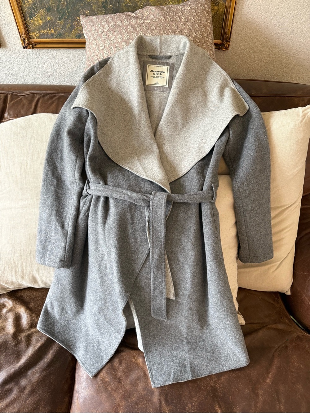 Abercrombie & Fitch Women's Gray Wool-Blend Wrap Coat